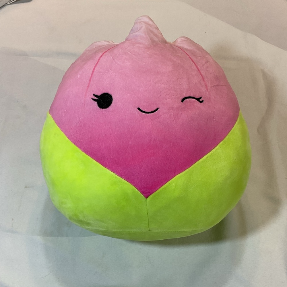 Squishmallows 8"" Bridgie Pink Tulip Pink & Neon Green Winking‎ wink